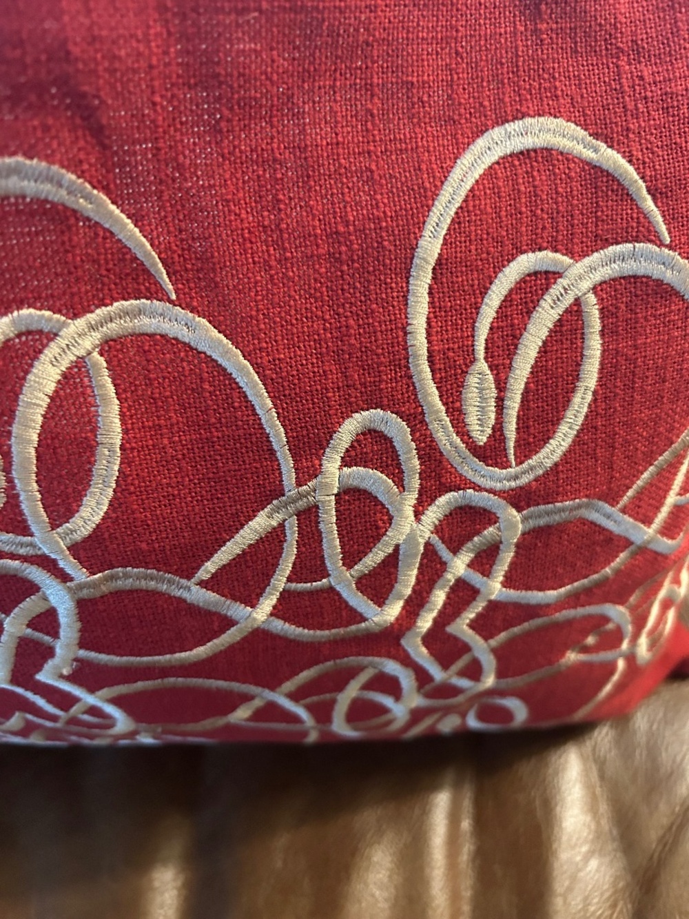Surya new 13x20 red linen embroidered pillow lu002-1320d
